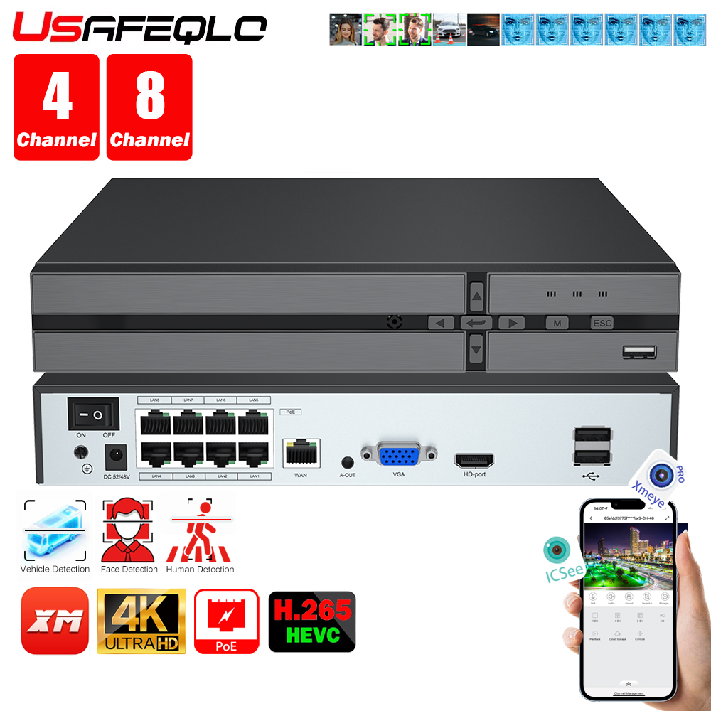 Home Security With Camera - Yüz algılama H.265 8ch*4K 4ch/8ch PoE