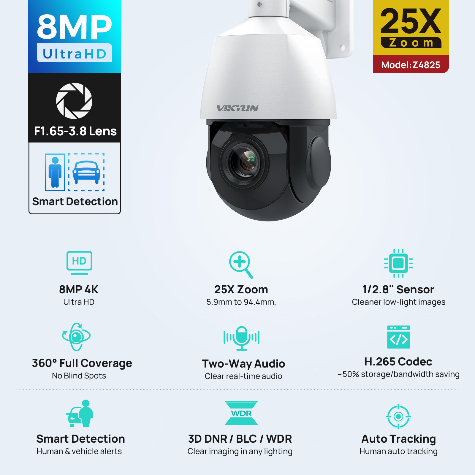 Home Security Service - Vikylin 4K 8MP PTZ 25X Zoom